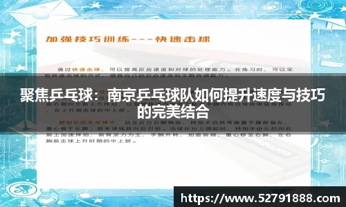 聚焦乒乓球：南京乒乓球队如何提升速度与技巧的完美结合