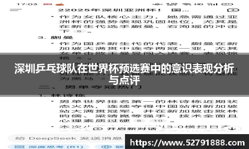 深圳乒乓球队在世界杯预选赛中的意识表现分析与点评